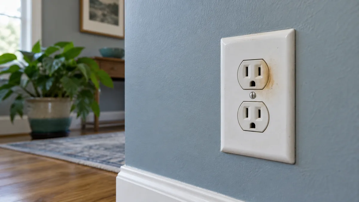 Discolored electrical outlet plate with no appliance plugged into it
